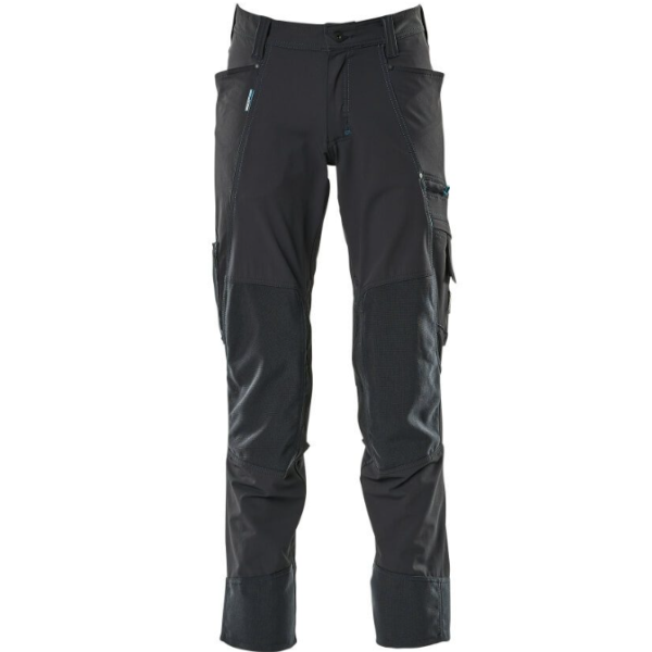 Front view of Mascot Advanced Workwear Trousers 17179 featuring ergonomic fit, reinforced knees, and tool belt loops.