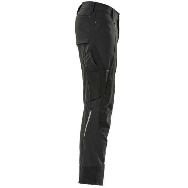 Right side angle of Mascot Advanced 17179 trousers with integrated tool holders and reflective detailing.