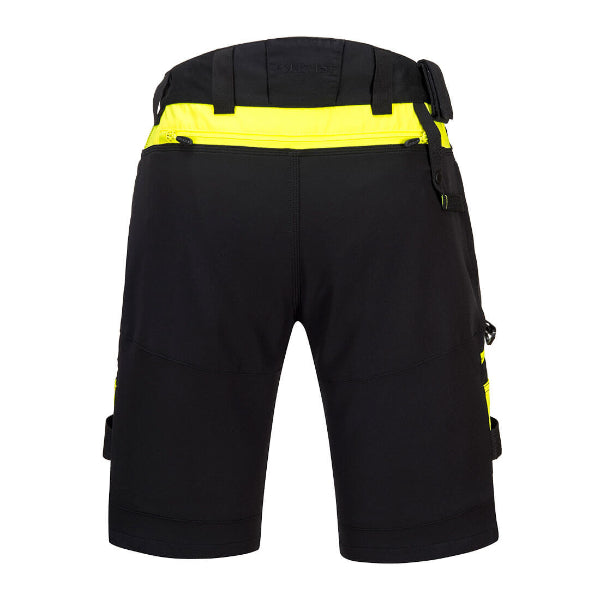 Back view of the Portwest DX4 Holster Shorts DX444 in black, showing the high-rise waistband and back pocket layout.