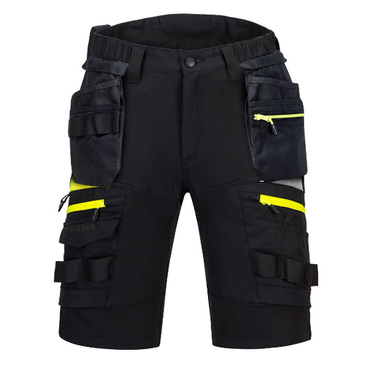 Front view of the Portwest DX4 Holster Shorts DX444 in black, showing the zip-off holster pockets and CorePro reinforcement.
