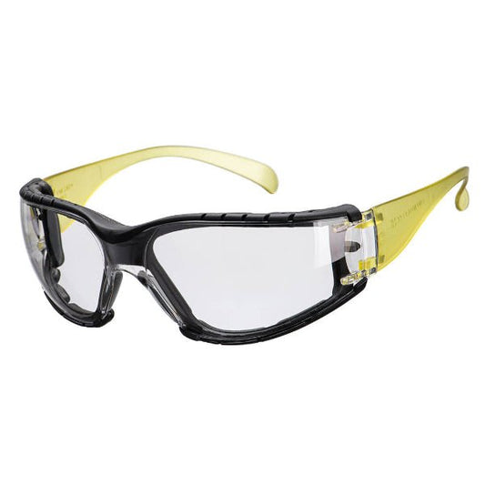 Safety Glasses Ireland – Portwest PS32 wrap around spectacles with yellow temple arms
