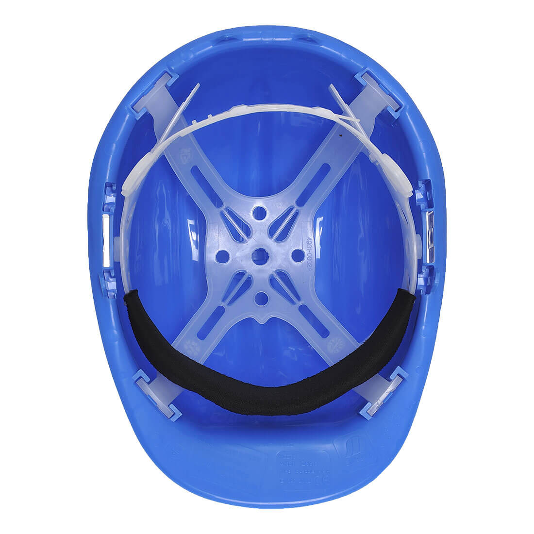 Portwest PW50 blue safety helmet shown from an interior view displaying the internal suspension system on a white background.