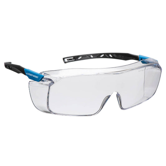 Protective Eyewear Ireland – Portwest Top OTG safety glasses worn over prescription glasses