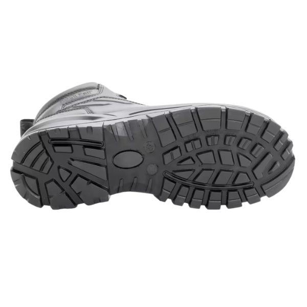 Outsole view of the Rockfall Barlow BOA RF815 safety boot featuring a rugged high‑traction PU sole with deep tread pattern designed for grip across construction, manufacturing and industrial work environments, photographed on a white background.