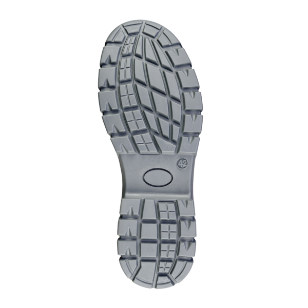 Outsole view of the Rockfall Medway RF851 safety boot showing the high‑traction PU outsole with deep tread pattern designed for stability and grip across construction, warehouse and industrial environments, on a white background.