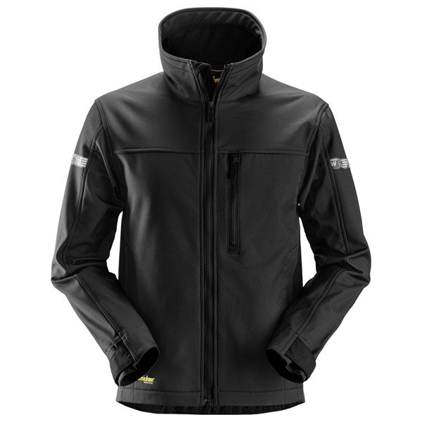 Snickers Windproof Softshell Jacket 1200 in black, front view showing CORDURA reinforced panels and full front zip