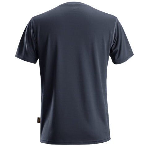 Back view of the Snickers 2558 t-shirt in navy, showing the ergonomic fit and flatlock seam detail.