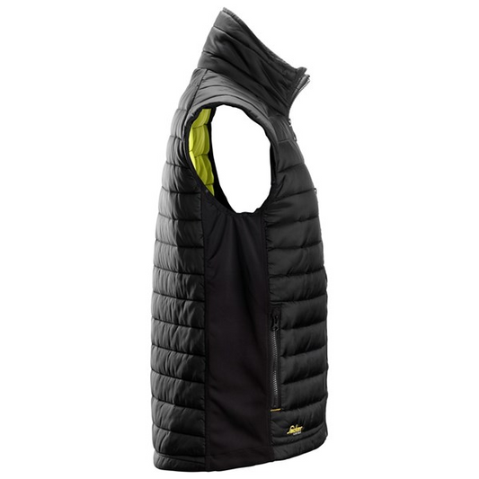 Right profile image of black puffer top, showcasing tailored fit and sleek side detailing.