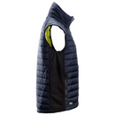 Right profile of navy bodywarmer, highlighting the side contours and technical fabric finish.