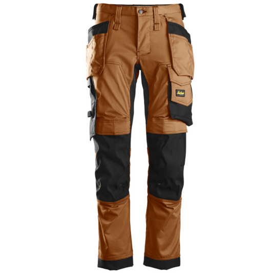 Front view of Snickers 6241 brown stretch work trousers – Kustom Workwear.