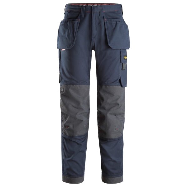 Front view of the Snickers 6286 ProtecWork Arc Work Trousers in navy showing holster pockets and regular fit cut.
