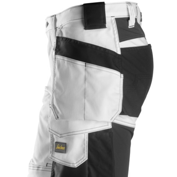 Left pocket close-up on Snickers 6241 white stretch trousers – Kustom Workwear