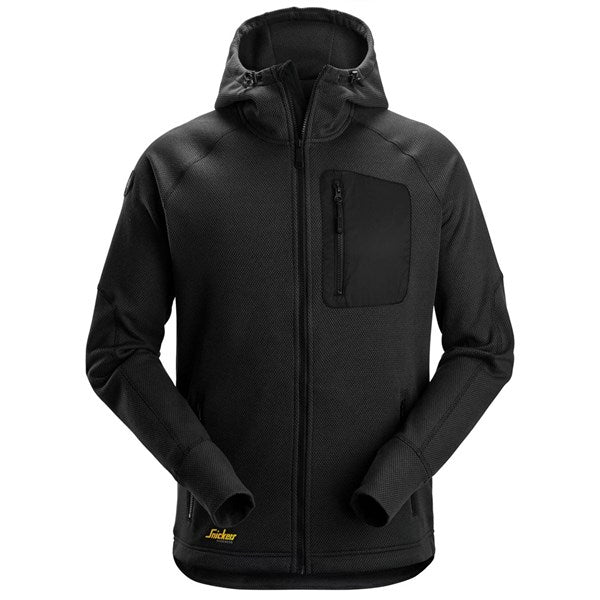 Snickers Workwear 8041 Full Zip Hoodie. Black hoody against a white background. Available at Kustom Workwear.