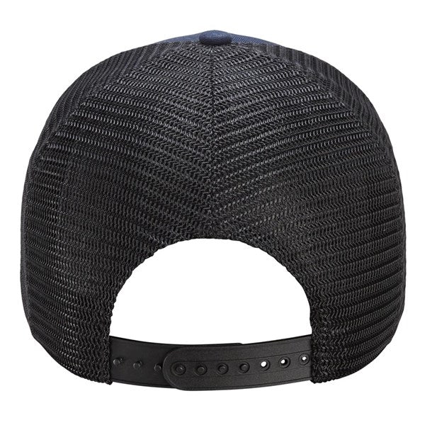 Back view of the Snickers 9001 mesh back workwear cap in black showing breathable mesh panels and adjustable snap closure, photographed on a white background.