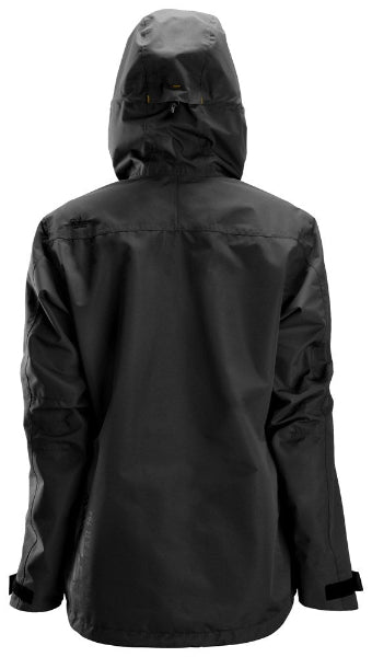 Back view of the Snickers Waterproof Shell Jacket 1367 showing the long waterproof design and hood.