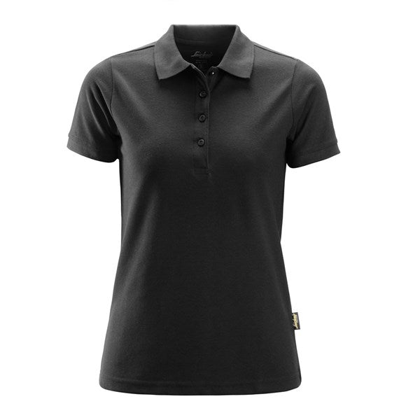 Front view of the Snickers Women’s Short Sleeve Polo Shirt 2702 displayed on a mannequin-like form, featuring a classic collar and short sleeves.