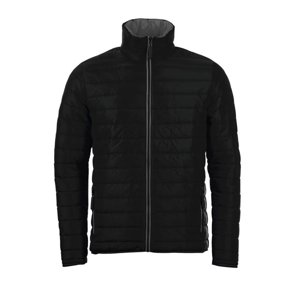 Front view of the Sol’s Ride padded jacket in black, featuring a quilted insulated design, full front zip fastening, high collar for added warmth, elasticated cuffs and a clean plain finish, suitable for workwear, corporate clothing and everyday wear, photographed on a white background.