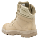 Beige tactical boot on a white background. Ankle-high Steel Blue Zip boot in sand – shop now at Kustom Workwear.