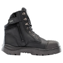 Black boot with zipper and lace-up design on a white background.