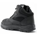 Black safety boot hiking boot on a white background.