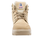 Front view of Steel Blue Parkes boots showcasing steel toe cap and logo on tongue.