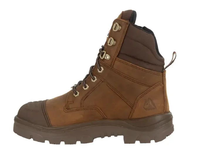 Side view of the Steel Blue Southern Cross work boot showing side zip access, padded collar and reinforced leather upper.