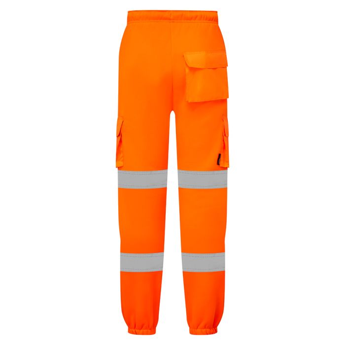 Back view of Supertouch H11 orange high visibility jogging bottoms with pockets and reflective bands
