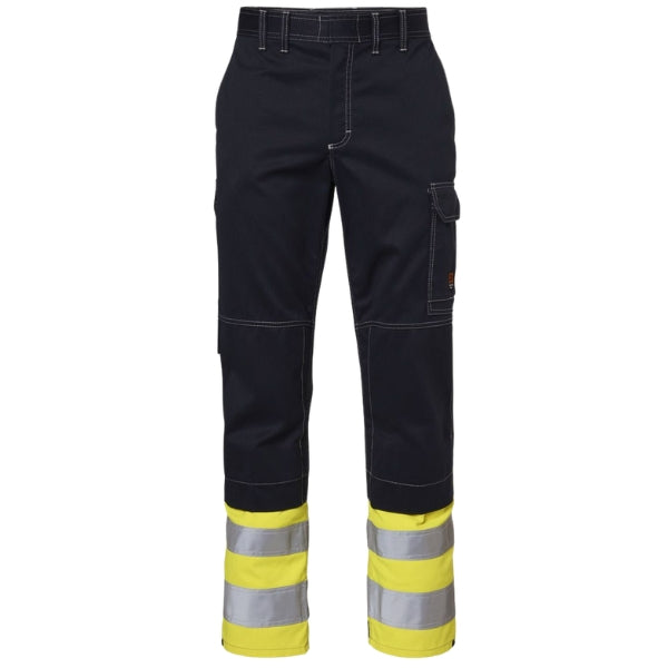 Front view of the Tranemo Flame Retardant Trousers 502088 showing Cantex Weld front panel and Hi-Vis detailing.