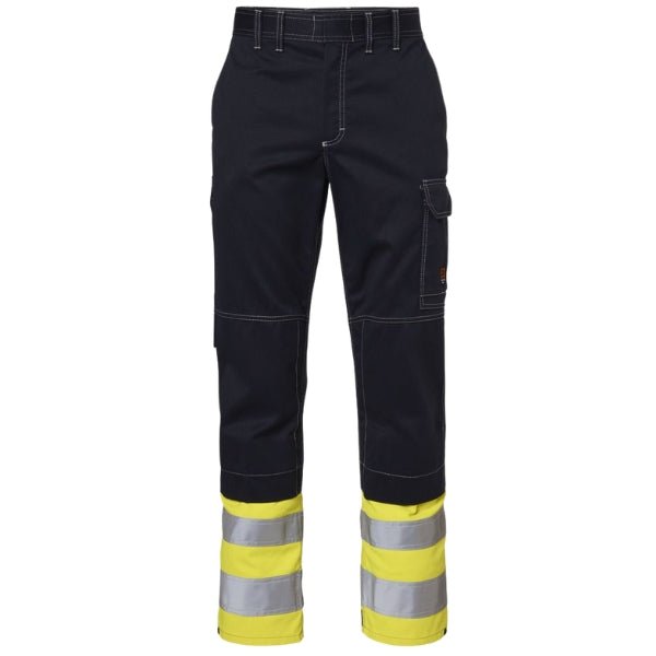 Front view of the Tranemo Flame Retardant Trousers 502088 showing Cantex Weld front panel and Hi-Vis detailing.