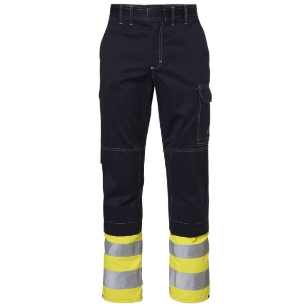 Front view of the Tranemo Flame Retardant Ladies Work Trousers 502788 showing Cantex Weld front panel and Hi-Vis detailing.