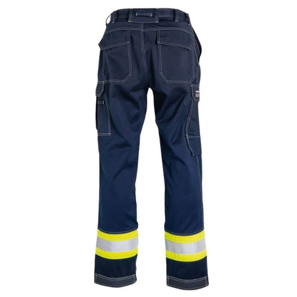 Back view of the Tranemo Flame Retardant Trousers 572088 showing Cantex Stretch back panel and reinforced back hem.