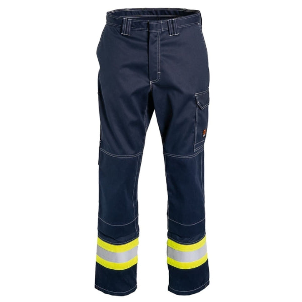 Front view of the Tranemo Flame Retardant Trousers 572088 showing Cantex Weld front panel and enhanced visibility detailing.