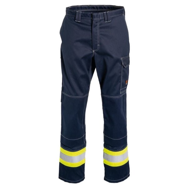 Front view of the Tranemo Flame Retardant Trousers 572088 showing Cantex Weld front panel and enhanced visibility detailing.