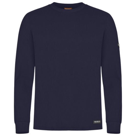 Front view of the Tranemo Flame Retardant Long Sleeve T-Shirt 594789 showing round neck, long sleeves and knitted cuffs.