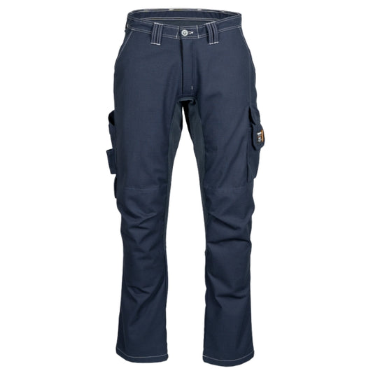 Front view of the Tranemo Flame Retardant Stretch Trousers 602281 showing cargo pocket layout and shaped knee panels.