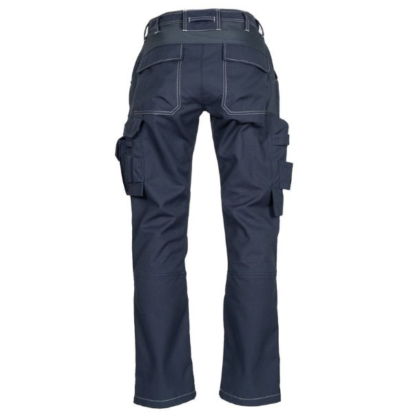 Back view of the Tranemo Flame Retardant Stretch Trousers 602281 showing stretch back yoke and hip pocket with flap.