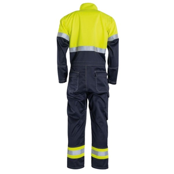 Back view of the Tranemo Flame Retardant Boilersuit 571088 highlighting Cantex Weld front panel and pocket configuration.