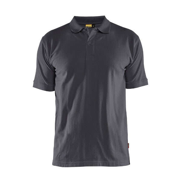 A grey Blaklader 3435 polo shirt with a classic design, including a collar and short sleeves.