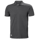 A Grey Helly Hansen polo shirt with a ribbed collar and buttoned front placket.