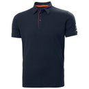 Navy blue polo shirt with orange accents on a white background.