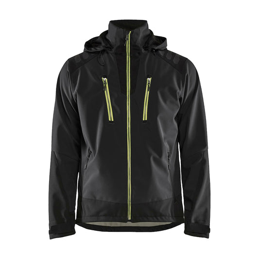 Blaklader Softshell Coat 47492513. Hi-Vis yellow trim zip.
