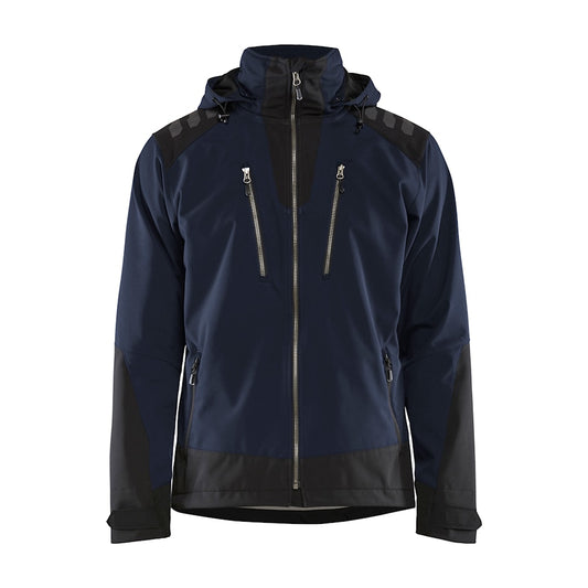 Softshell waterproof coat. Dark Navy and Black in Colour.