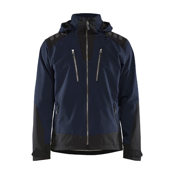 Softshell waterproof coat. Dark Navy and Black in Colour.