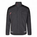 Grey Engel workwear jacket with red accents on a white background