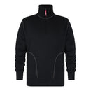 Black half-zip sweatshirt on a white background.