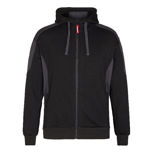 Black hoodie with gray accents on a white background.