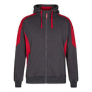 Gray and red hoodie on a white background.