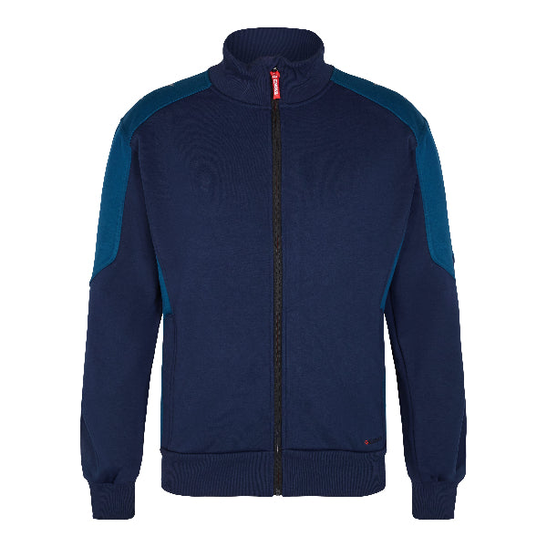 Navy blue jacket with teal accents on a white background.