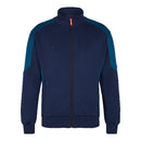 Navy blue jacket with teal accents on a white background.