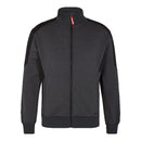 Black jacket with a zipper on a white background.